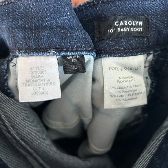 Veronica Beard Carolyn 10” Baby Boot Jeans Midinight w/ Fray Navy Red Sz 26 - Picture 6 of 10